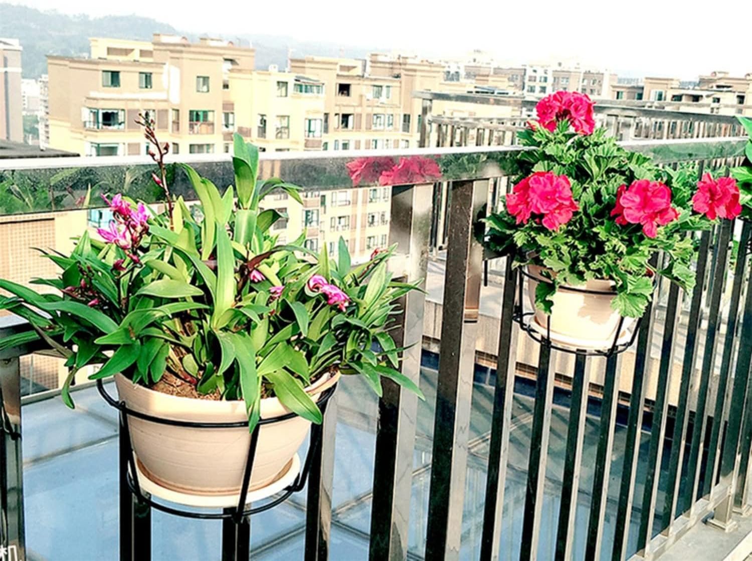 DoubleWood 4 Pack Hanging Railing Planters Flower Pot Holders Plant Iron Racks Fence Metal Potted Stand Mounted Balcony Round Plant Baskets Shelf Container Box for Indoor and Outdoor (4PACK Round) image 2