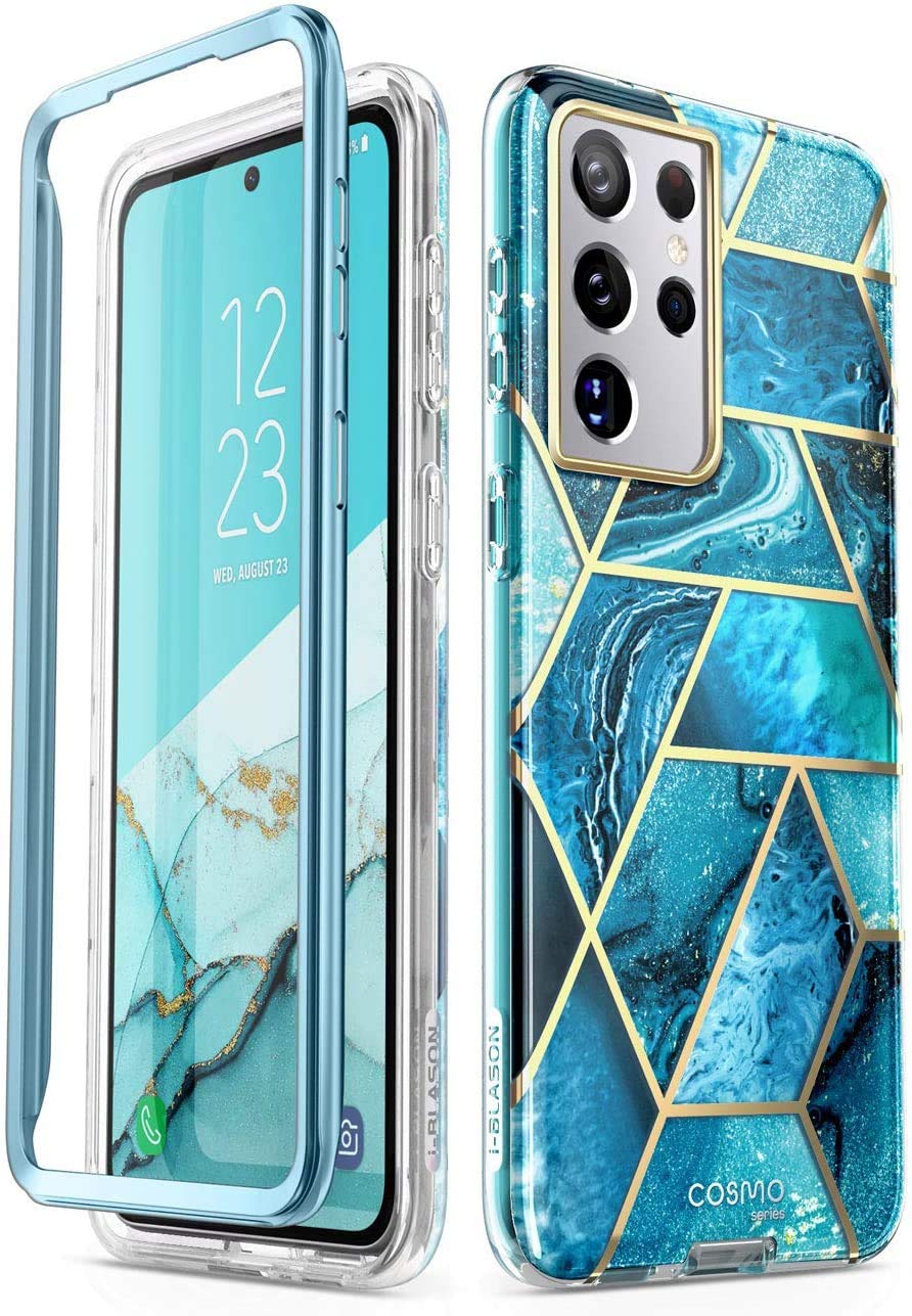 i-Blason Cosmo Series for Samsung Galaxy S21 Ultra 5G Case, Slim Stylish Protective Case Without Screen Protector (Ocean)