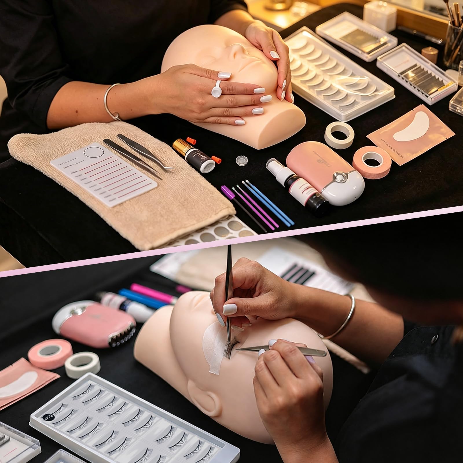 TwoWin Kit per Extension di Ciglia, Testa di Manichino Professionale | per Formazione e Pratica di Extension di Ciglia per Principianti, Forniture per Estetiste e Cosmetologia