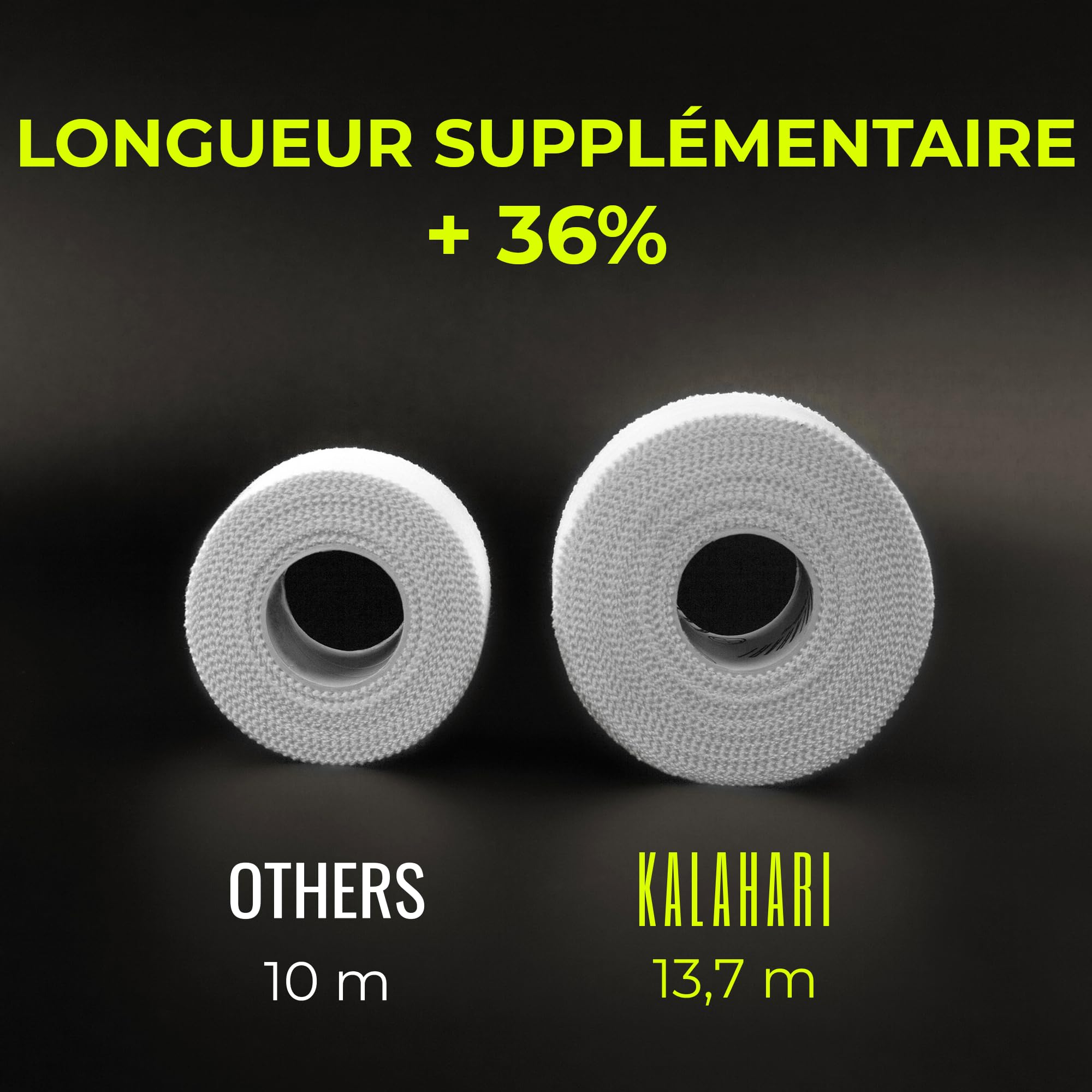 KALAHARI 12 x Sport Tape extra long (Total 164m), Sparadrap, Bande strapping adhésif, Ruban Athlétique Sportive, bandage Doigt, Esacalade, Strap Sport, Inélastique, 100% coton, blanc - 3,8 cm x 13,7 m