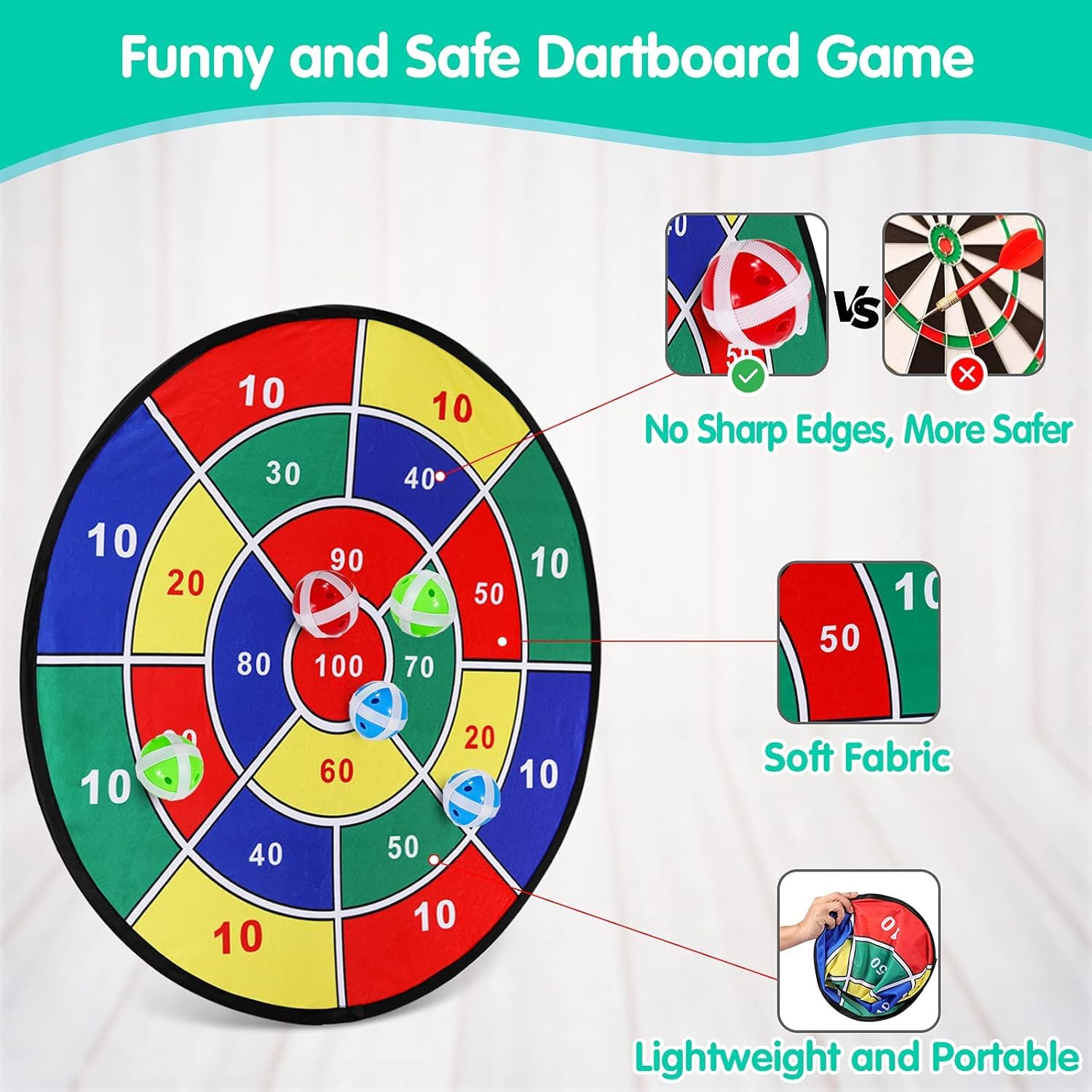 ABTRIX WITH AB 29" Large Dart Board for Kids with 12 Sticky Balls - Safe Indoor/Outdoor Fun Party Game Toys - Educational Birthday Gifts for 3 4 5 6 7 8 9 10 11 12 Year Old Boys & Girls 2