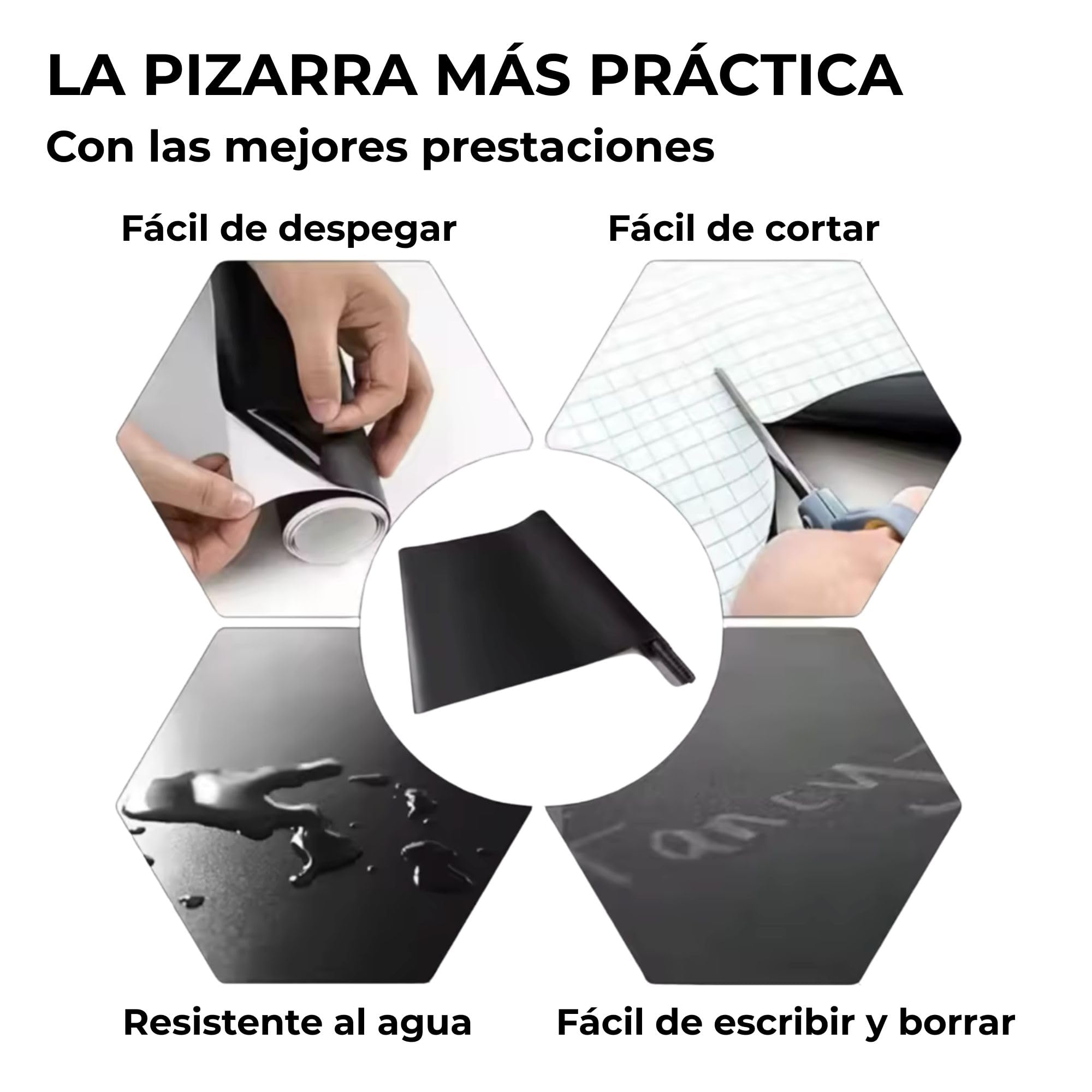 Pizarra pared, infantil - vinilo adhesivo negro, 200x45 cm con colores – Pizarra cocina - Quadro negro autocolante – Ideal creatividad niños sin ensuciar (1)