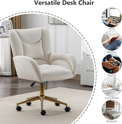 Miniatura 6 de Hommoo Silla de escritorio con ruedas y brazos, cómoda silla de escritorio de terciopelo para oficina en casa, silla de tocador ajustable en altura
