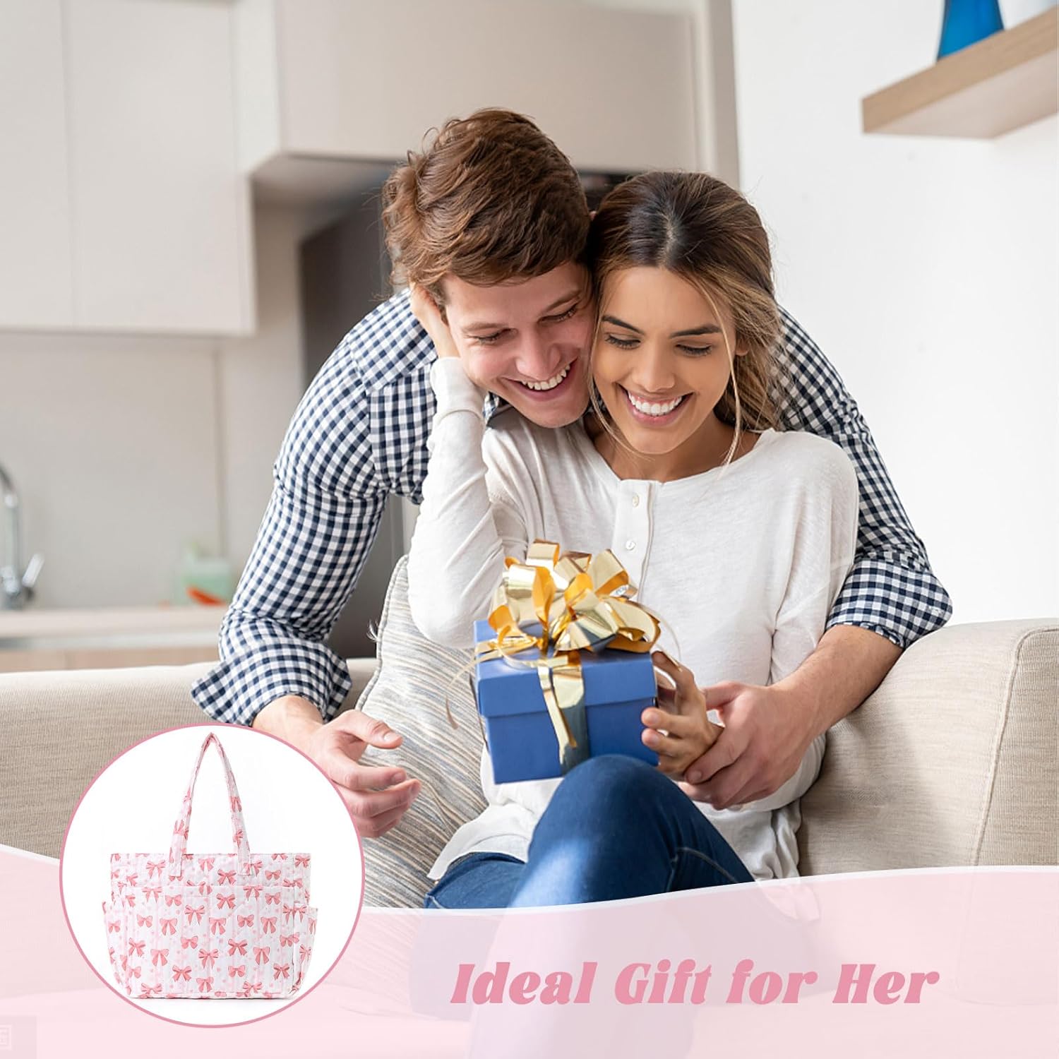 Puffy Tote Bag for Women, Cute Bow Tote, Quilted Shoulder Bag, Large Handbag for Travel Work Gym - Image 7