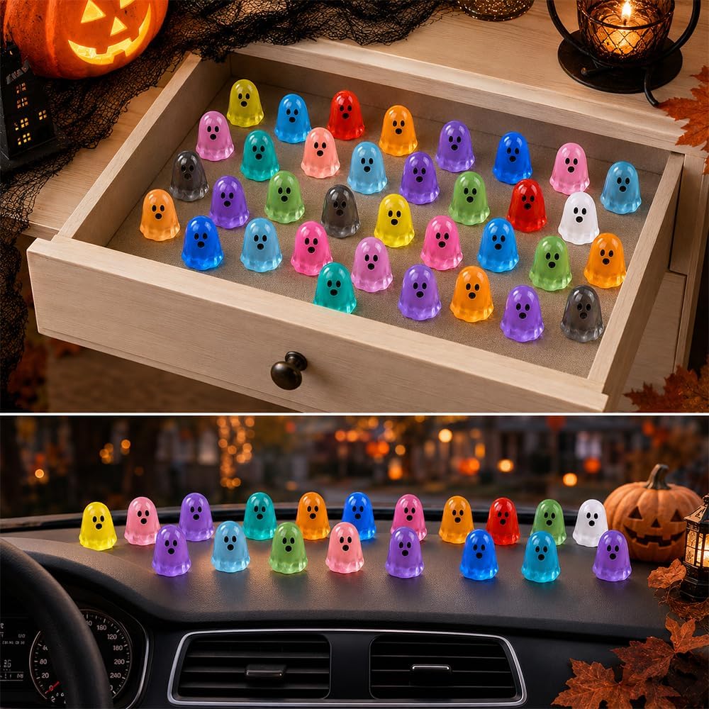 DULEFUN 120Pcs Halloween Luminous Mini Ghosts Figures, 15 Colors