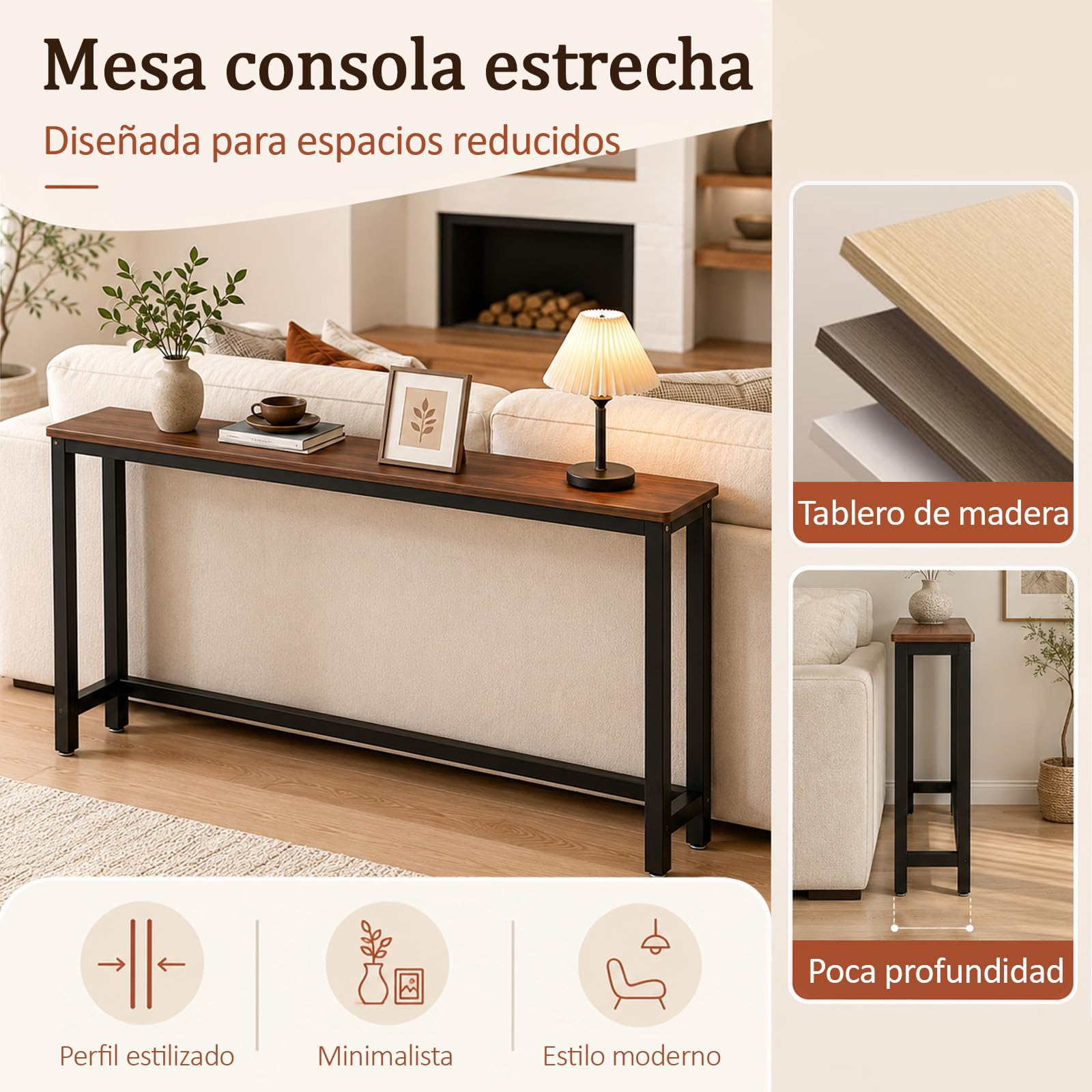 Consola Recibidor Estrecha, Mesa Auxiliar de Sofá, Ahorra Espacio