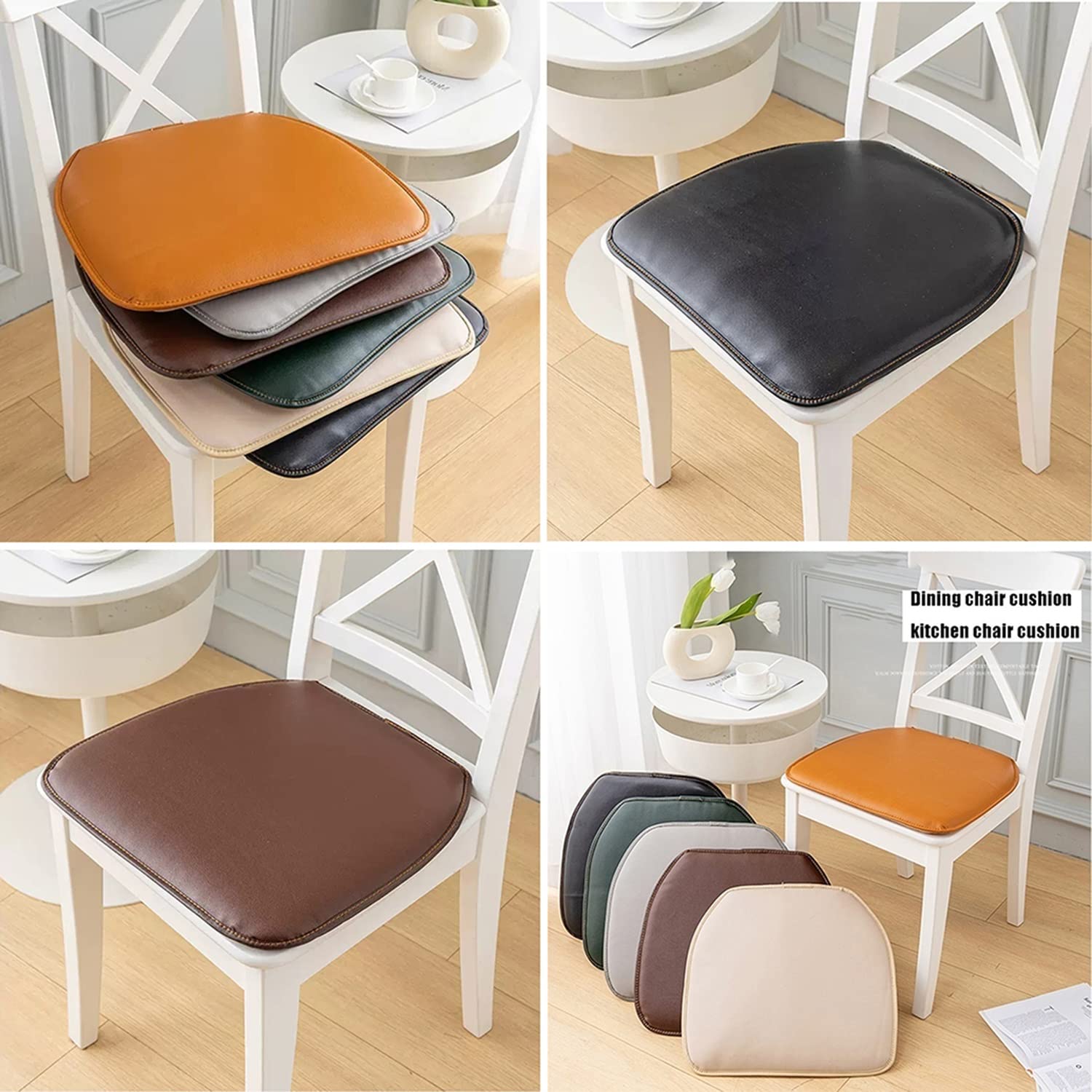 Cojin Silla Comedor - Cuscino antiscivolo a forma di U per sedie da cucina, in pelle, con supporto posteriore in gomma, set di 1/2/4 pezzi, elegante nero, perfetto per sala da pranzo