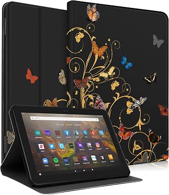 Wazzasoft for Amazon Kindle Fire HD 8/8 Plus Tablet Case 10th/12th Generation for Women Girls Folio Cover Cute Fashion Design Girly Kawaii Butterfly Pretty Teens Cases for Kindle Fire Case 8 Inch