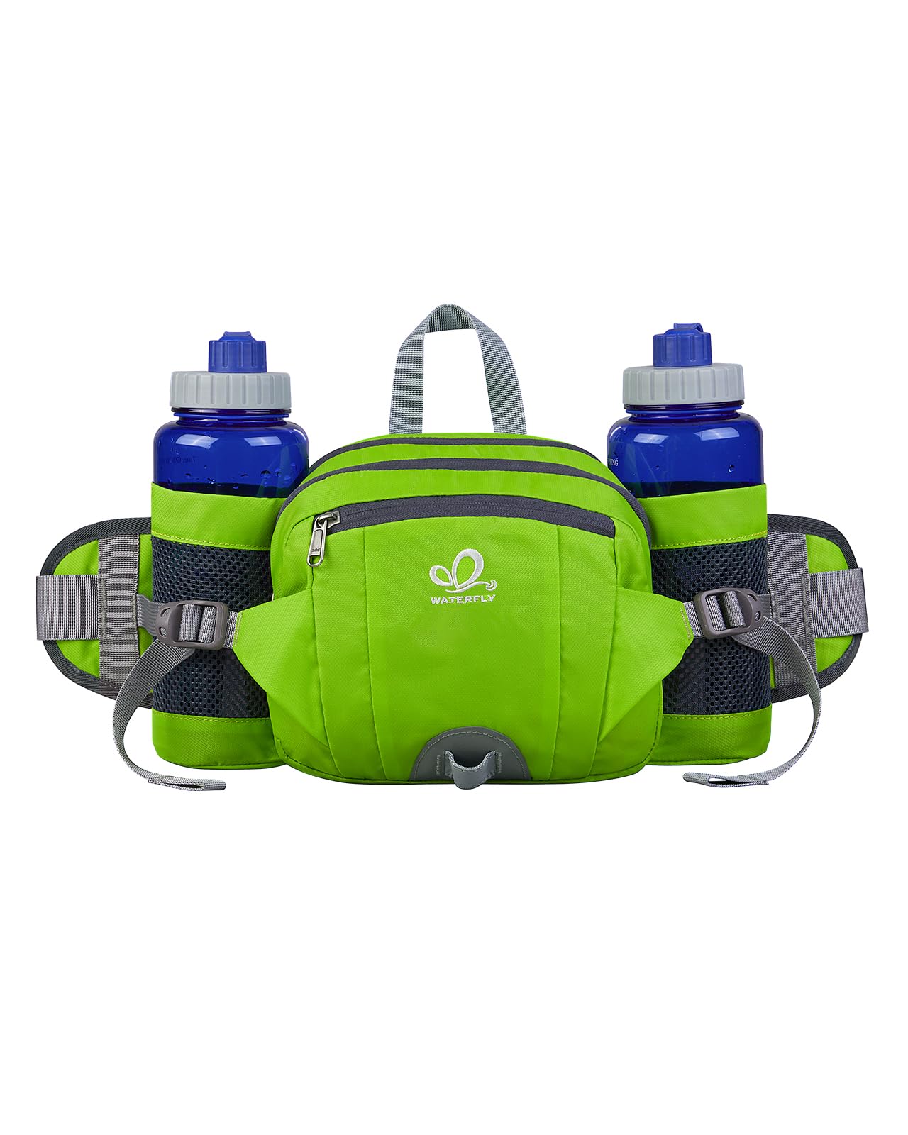 WATERFLY Fanny Pack Waist Bag: Fannie Pack 2 Water Bottle Holders Lumbar Belt Hiking Walking Running Jogging Camping Large Woman Man (Bottle Not