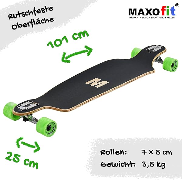 Maxofit Longboard dans différents Designs avec Planches en érable/Bambou de qualité supérieure pour débutants et confirmés - 2