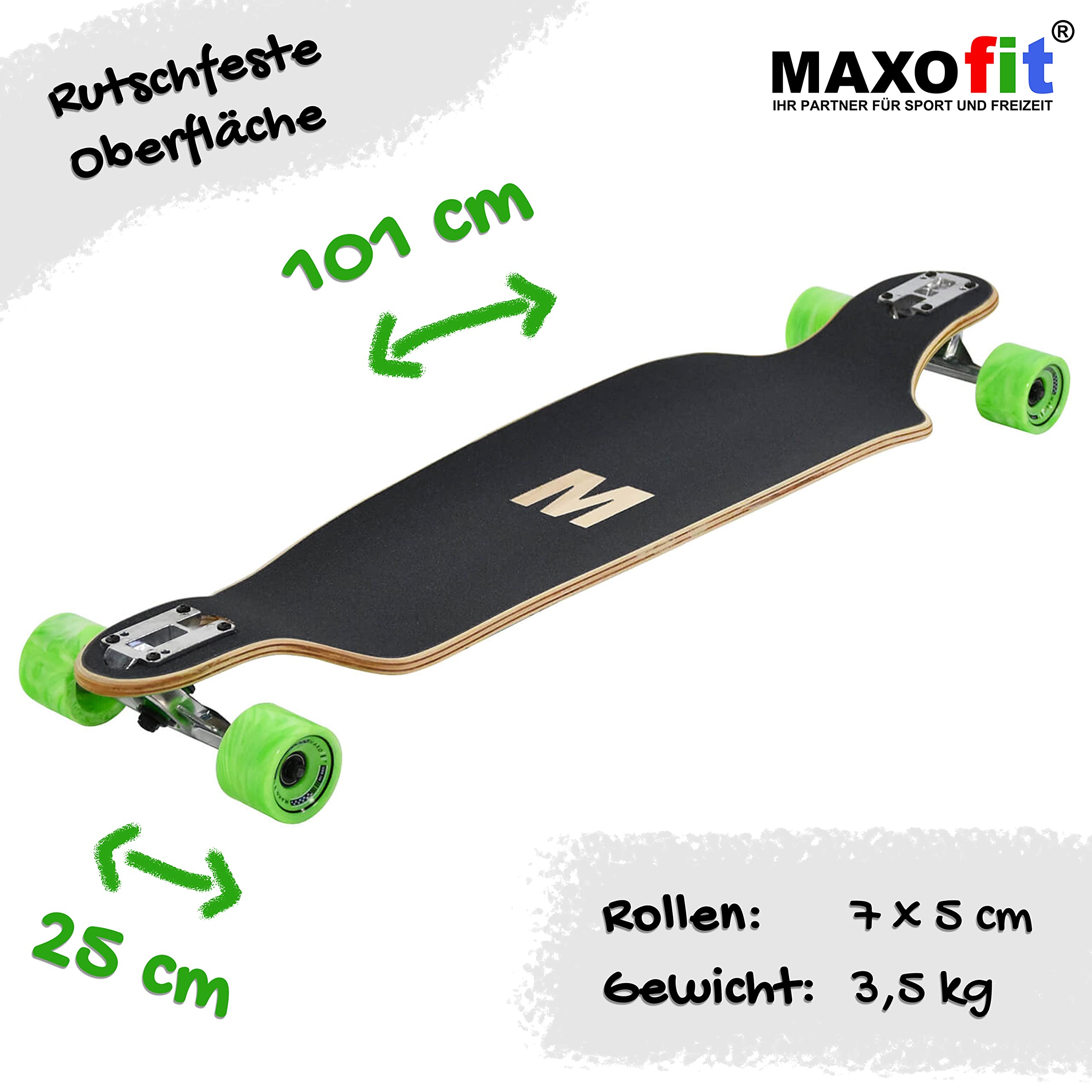 Maxofit Longboard dans différents Designs avec Planches en érable/Bambou de qualité supérieure pour débutants et confirmés - 3