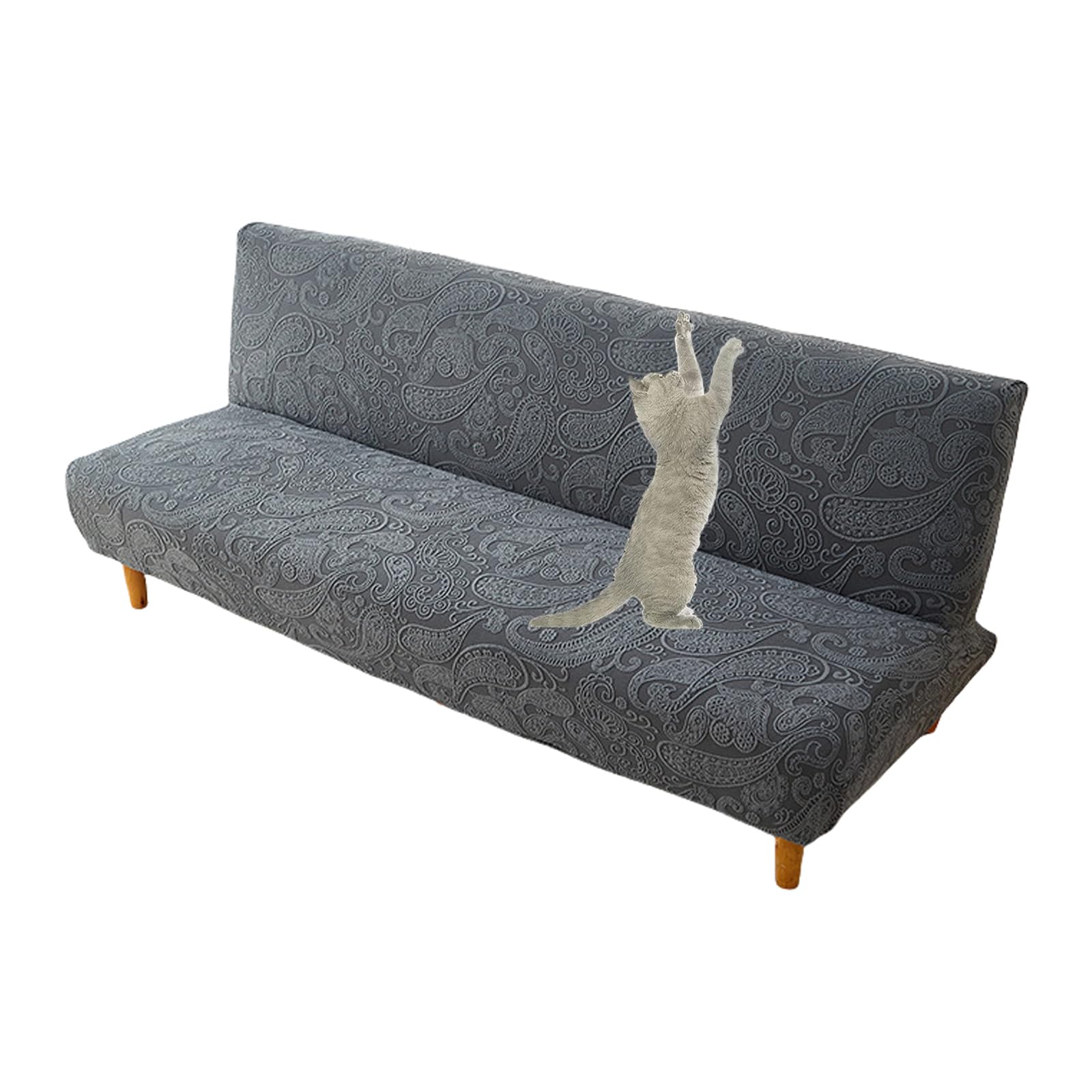 Housse réversible pour futon jacquard extensible protection lavable gris foncé