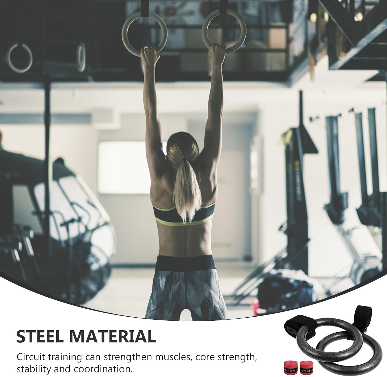 Mikinona Adjustable Small Gymnastic Rings with Wear-Resistant Nylon Webbing Straps, Pull-up Fitness Rings for Home and Campus Workout Training Random Color