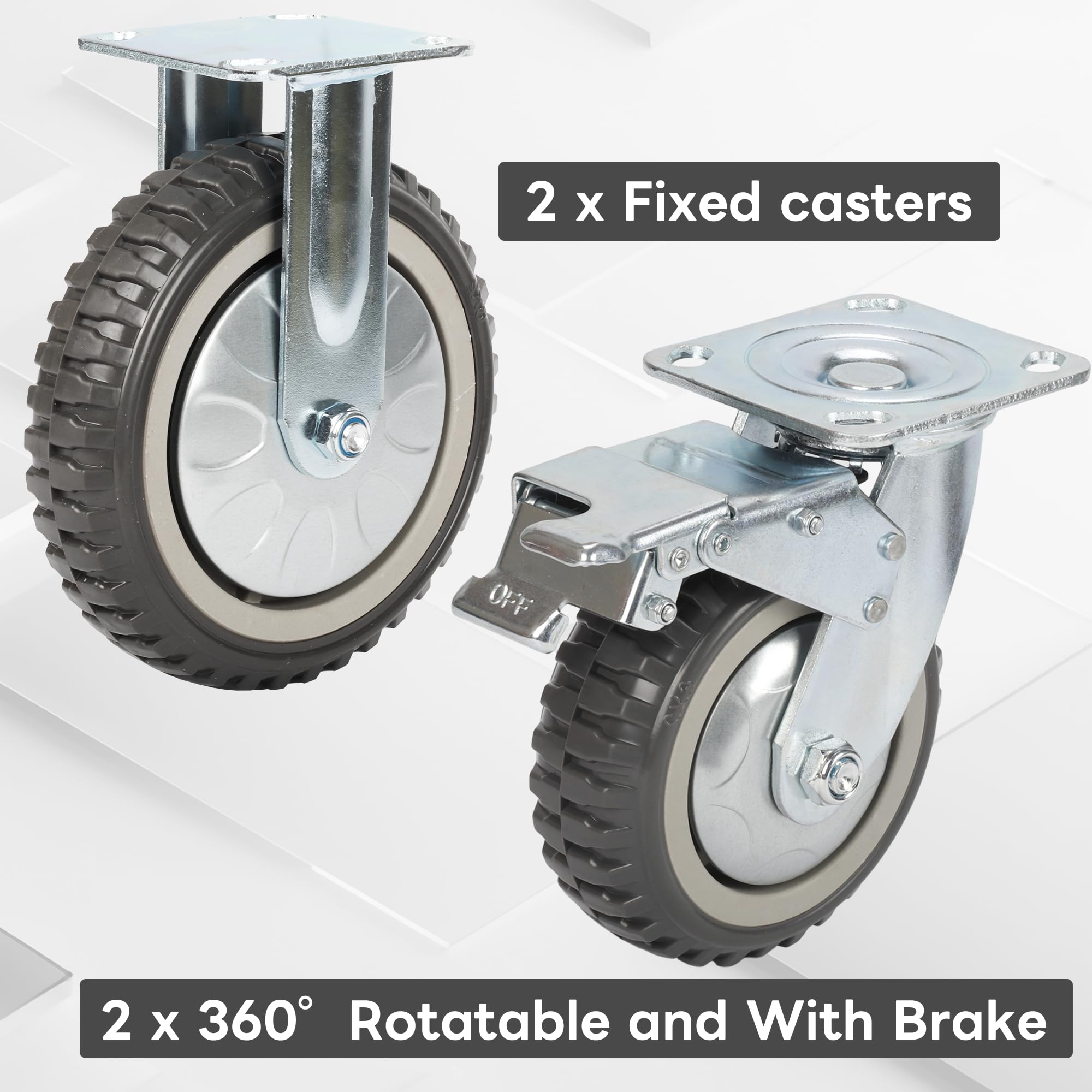 uyoyous 4 ruote per piastre da 150 mm, con 2 freni, ruote industriali, 2 ruote girevoli con freno, 2 ruote fisse per carichi pesanti 1000 kg