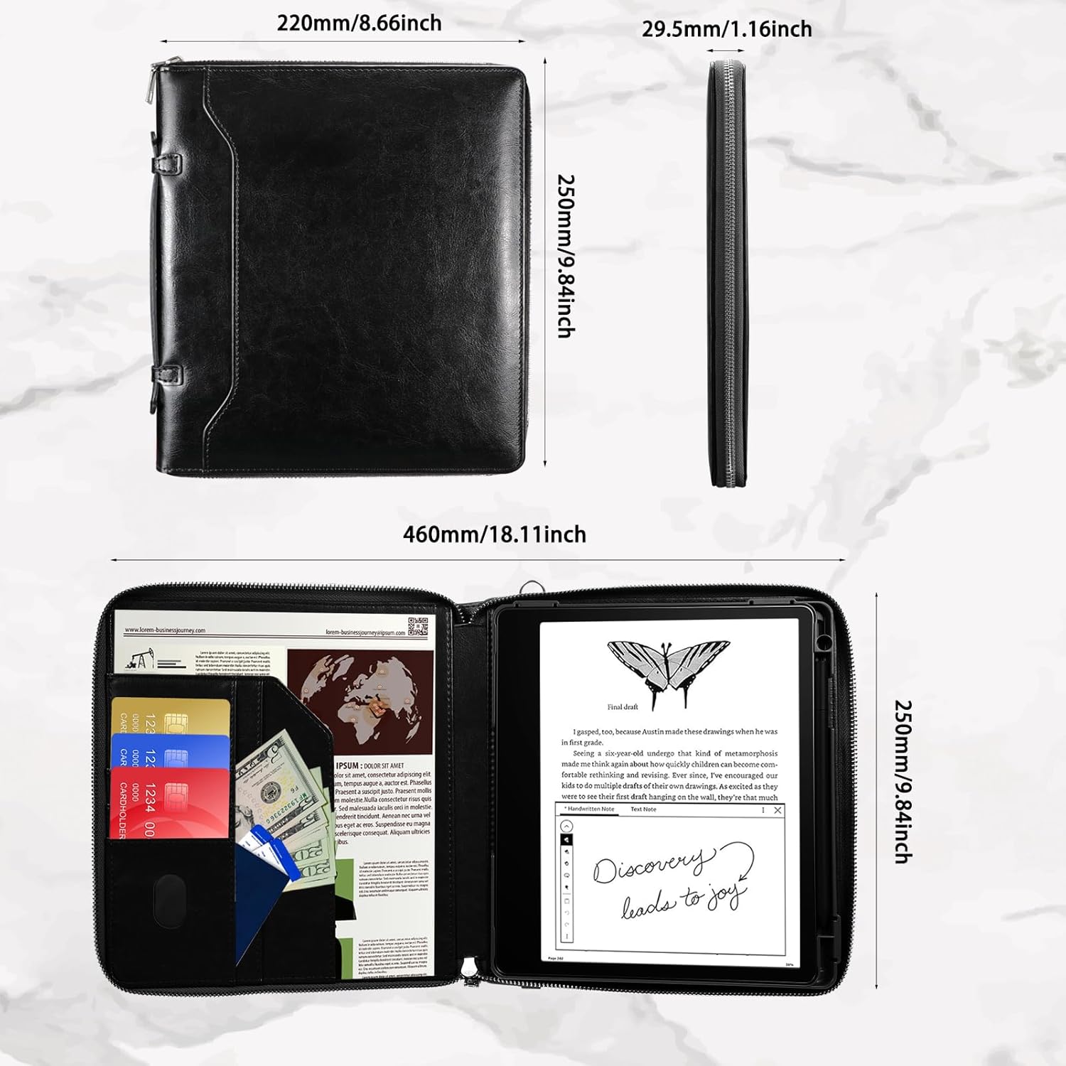 E NET-CASE Case for Kindle Scribe 10.2 inch 2024 & 2022 Released - Business Handheld Design Upgraded PU Leather Cover for Kindle Scribe Digital Paper with Zipper & Pen Holder (Black)