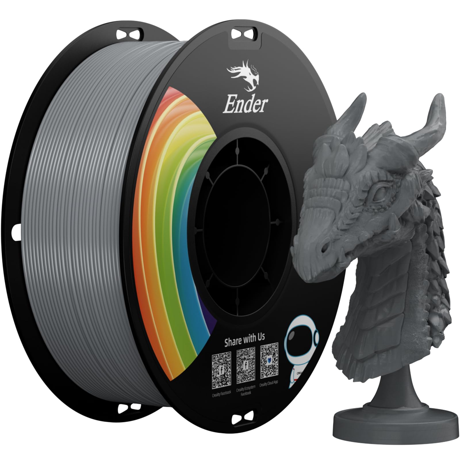 Creality Ender PLA Filament for 3D Printers 1kg Spool (2.2lbs) Accuracy +/- 0.02mm 3D Printer Filament (018-grey Pla+)