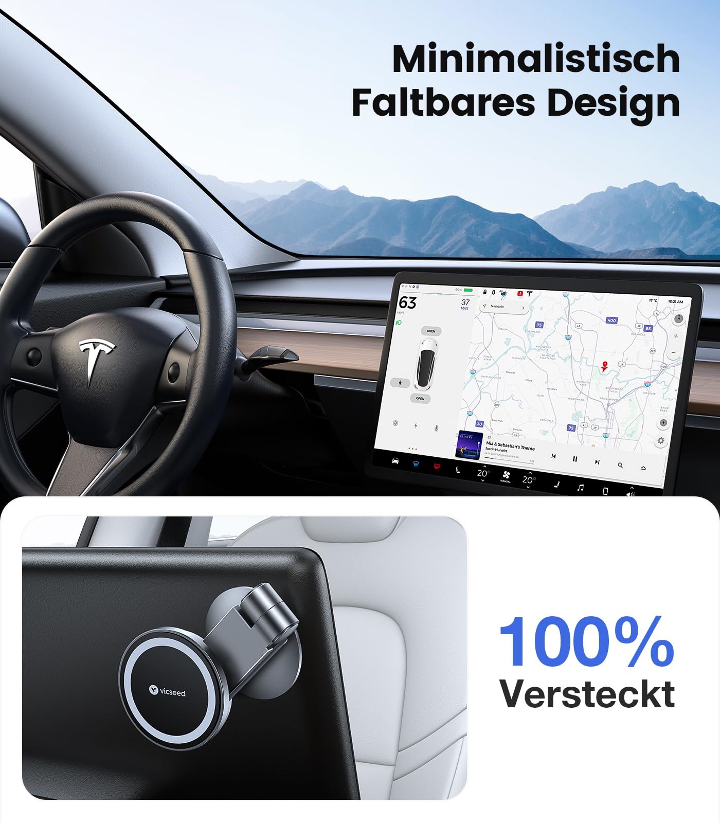 VICSEED Handyhalterung Auto Magnet für Monitor [Faltbar & Versteckt] MagSafe Autohalterung [Stärkste Magnetkraft] Perfekt für Tesla Model 3 & Y,Stärkste Haftung Handyhalterung für alle Handys