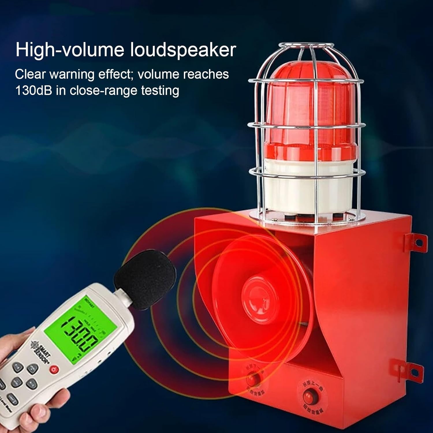 Industrial Siren Alarm - 0-130dB Adjustable Volume LED Strobe Light for Indoor/Outdoor Security, Ideal for Docks, Railways, Workshops & Schools - Sound & Light Warning System