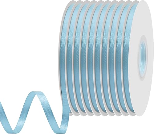 Miniatura 635 de Cinta de satén rosa polvoriento de doble cara de 1/4 pulgadas x 50 yardas, cintas de poliéster polvorientas para envolver regalos, cinta de tela