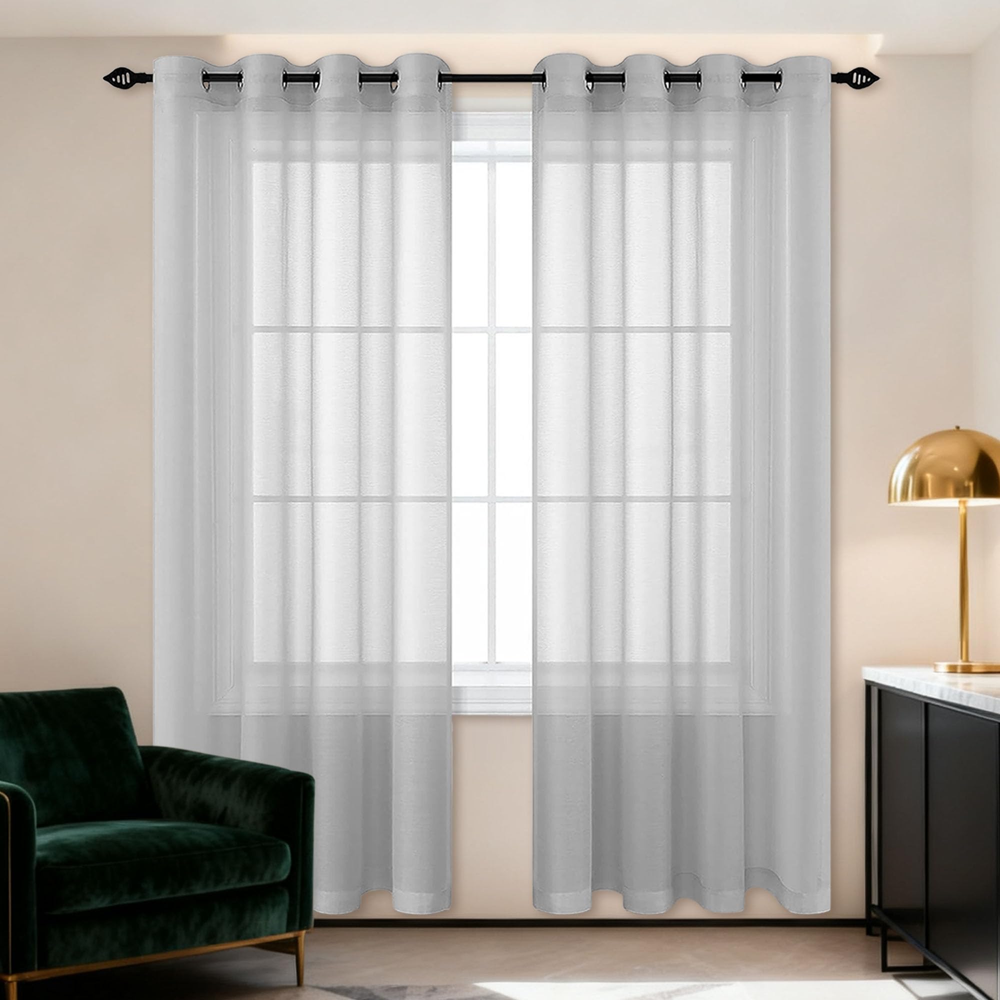 Transparente Vorhänge 450 x 165 cm Gardine mit Ösen Gardinen Ösen Grommet Top für Hochzeit Fenster Wohnzimmer, Hellgrau