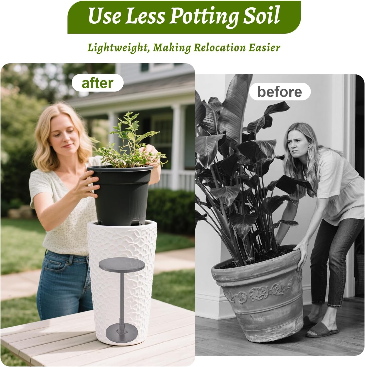 Universal Planter Insert, 2-Piece Adjustable Pot Riser for Inside Pots, 17.5"-31.5" Tall Plant Stand for Large Planter, Pot Filler for Indoor/Outdoor Plants, Fits 6/8/10 Inch Base (Square/Round)