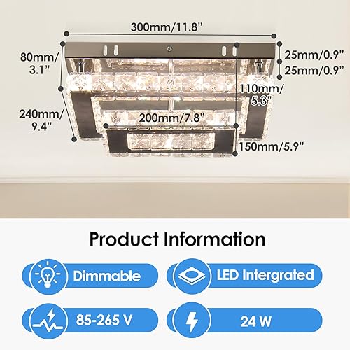 Miniatura 10 de Finktonglan Lámpara de techo LED de cristal moderna de montaje empotrado, lámpara de techo rectangular K9 de acero inoxidable, lámpara de techo para