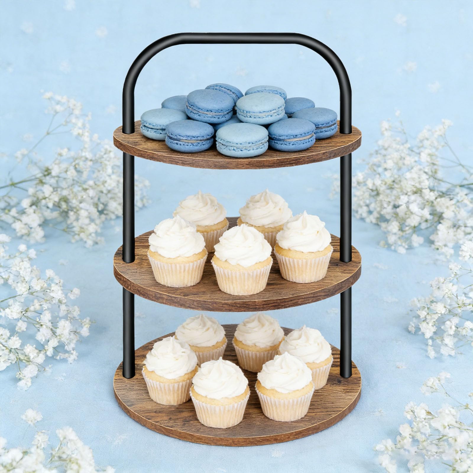 Soporte de madera para cupcakes con textura natural, bandeja para servir postres para fiestas y eventos