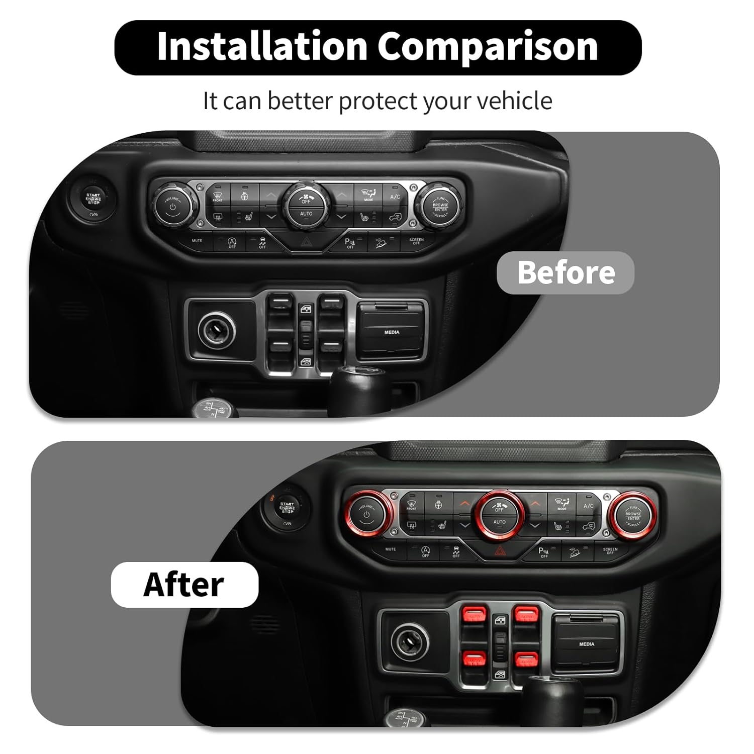 red Air Conditioning/Headlight Switch/Window Control Decoration Compatible with Jeep Wrangler JL JLU & Jeep Gladiator JT Interior Accessories