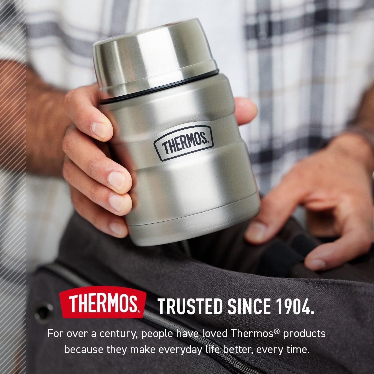 THERMOS Stainless King Vacuum-Insulated Food Jar with Spoon, 16 Ounce, Matte Powder Blue