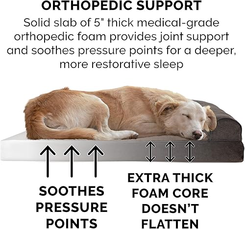 Miniatura 5 de Furhaven Cama ortopédica de espuma para perros, de Sherpa y chenilla, superficie firme, color café, talla gigante extra (XXL)