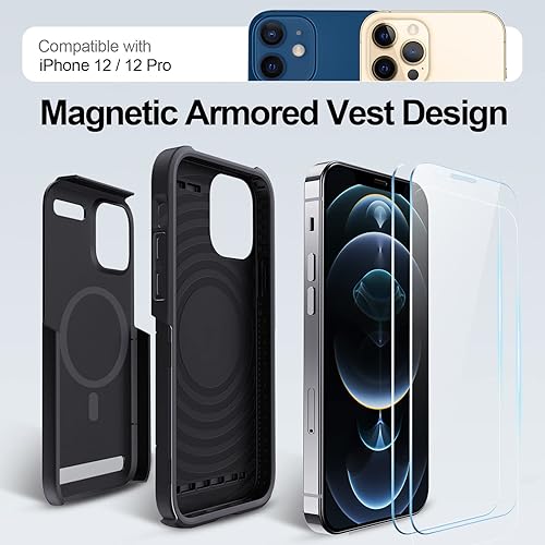 Miniatura 2 de Elando Funda magnética a prueba de golpes para iPhone 12  iPhone 12 Pro compatible con Magsafe 2 protectores de pantalla, funda de protección