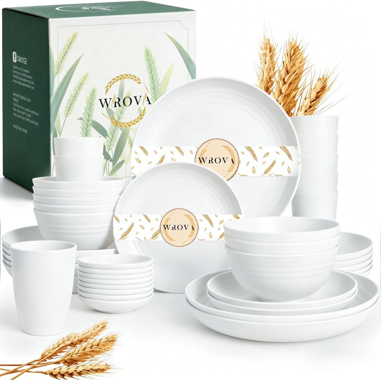 Wrova Modern Plates and Bowls Sets for 8,White Dinnerware Sets 40PCS Dishes
