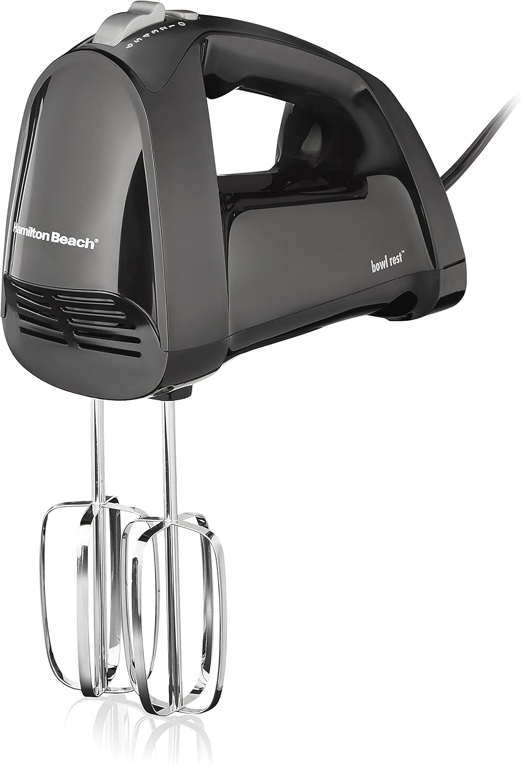 Hamilton Beach 6 Speed Hand Mixer with QuickBurst, Includes Snap-On Storage Case and 3 Attachments, Black, 62690F