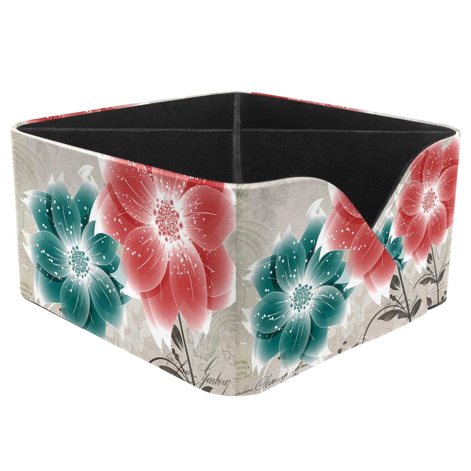 KengjuTesu Flaming Flowers Desktop Organizer Pen Holder, Rectangular Pencil Cup for Office, Study and Makeup Stations