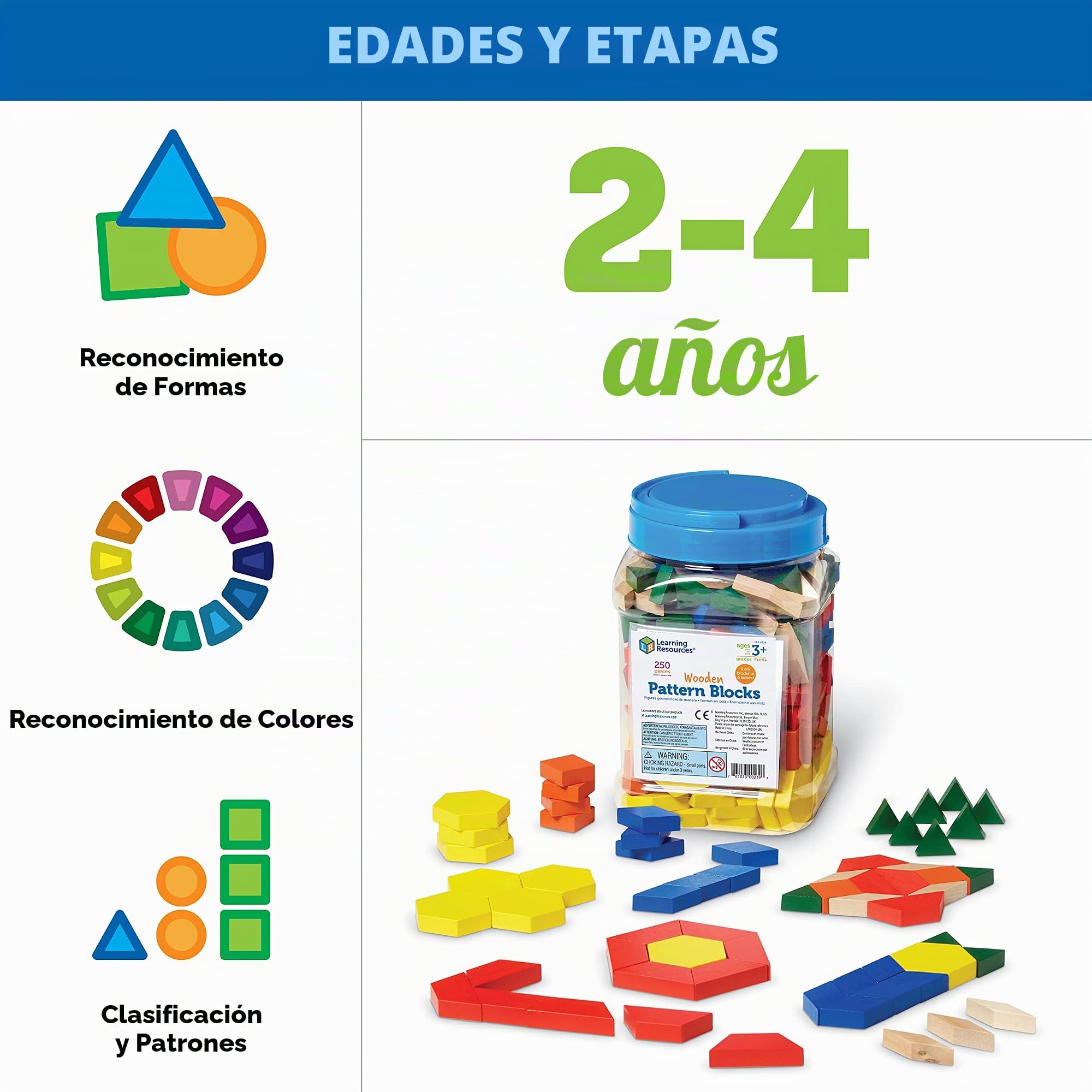 Learning Resources Bloques geométricos de Madera de 1cm (Juego de 250).