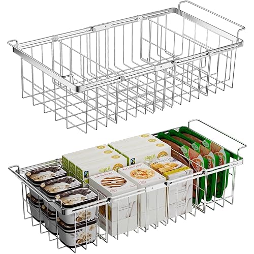 Large Freezer Baskets for Chest Freezer with Dividers, Deep Freezer Organizer Bins Expandable 15.5"~24.5", Hanging Storage Container Baskets for Chest Freezer Sort Frozen Meats