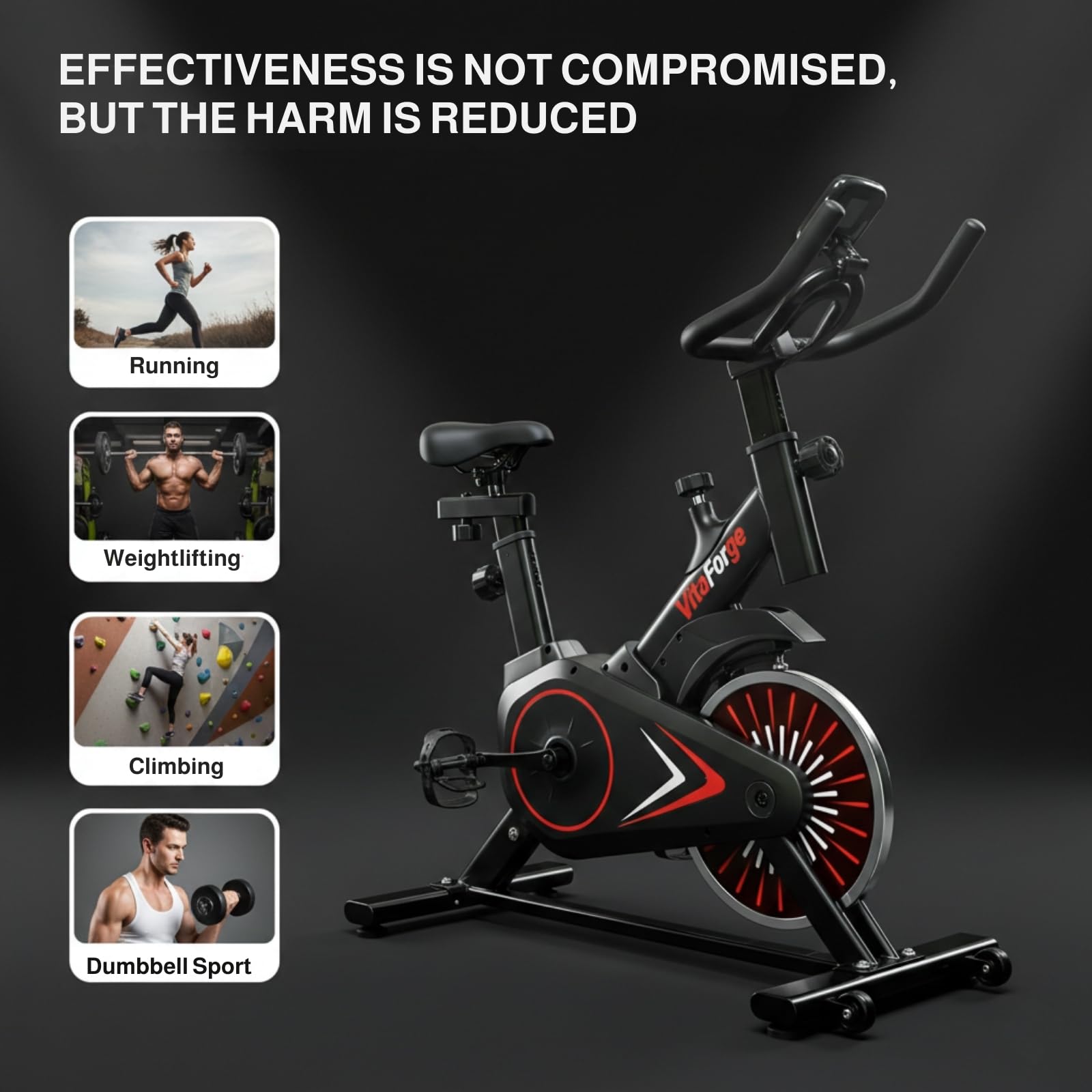 Vélo d'appartement magnétique silencieux réglable, Entraînement cardio compact Noir/Rouge