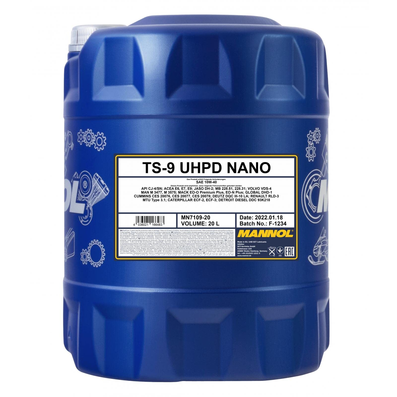 MANNOL Aceite de motor 10W-40 TS-9 aceite parcialmente sintético API CJ-4 API SN UHPD Nano 20L Compatible con MERCEDES-BENZ Clase C T-modell S204 Clase E T-modell S212 Clase C T-modell S205