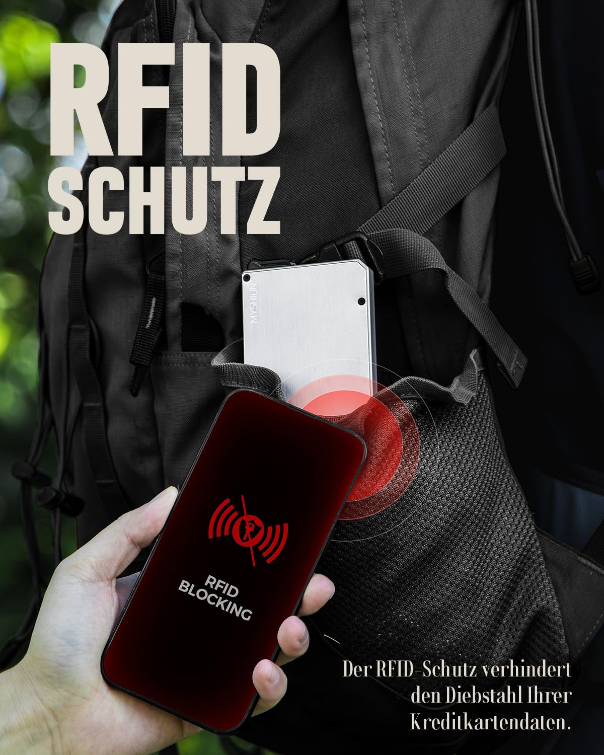 Metall Kartenetui Herren mit Geldklammer, Minimalist Pop-Up Slim Wallet, RFID Schutz, Karten Portemonnaie mit Aufhängeloch, Aluminium Card Holder für 6–8 Karten - Silberweiß