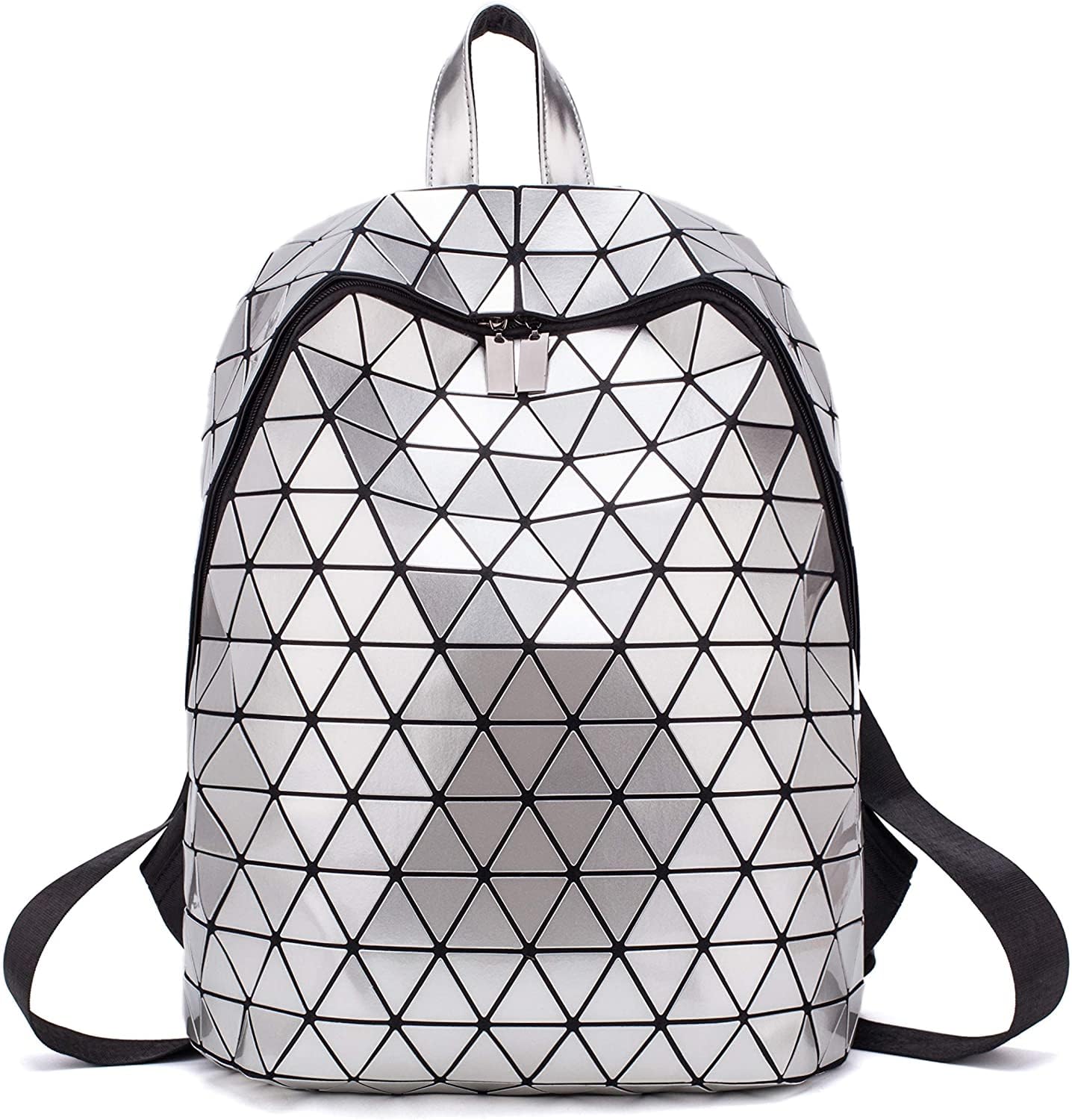 BatcatGeometric Backpack Holographic Luminous Backpacks Reflective Bag Luminesk Irredescent Rucksack (Silver)