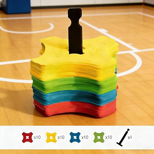 Vista 2 de Marcadores de entrenamiento de agilidad de conos de disco profesionales, paquete de 40, conos de campo planos para fútbol, baloncesto, conos