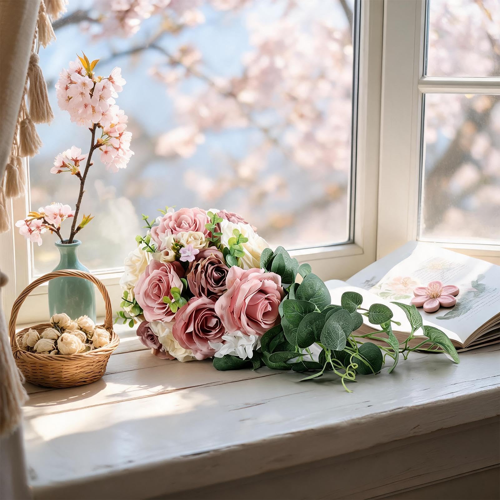 Generico Bouquet per la Sposa Realistico e Rustico a Cascata Artificiale