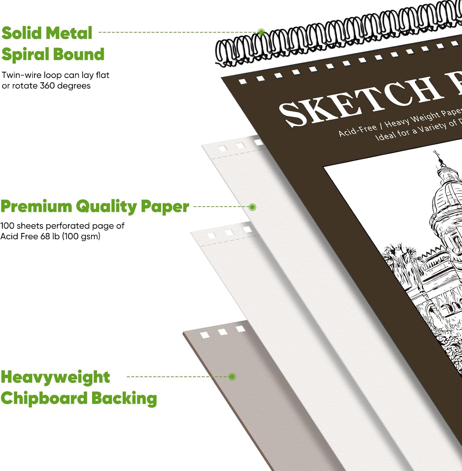 Soucolor 11"x14" Large Sketchbook,100 Sheets Thick Acid Free Sketch Pad