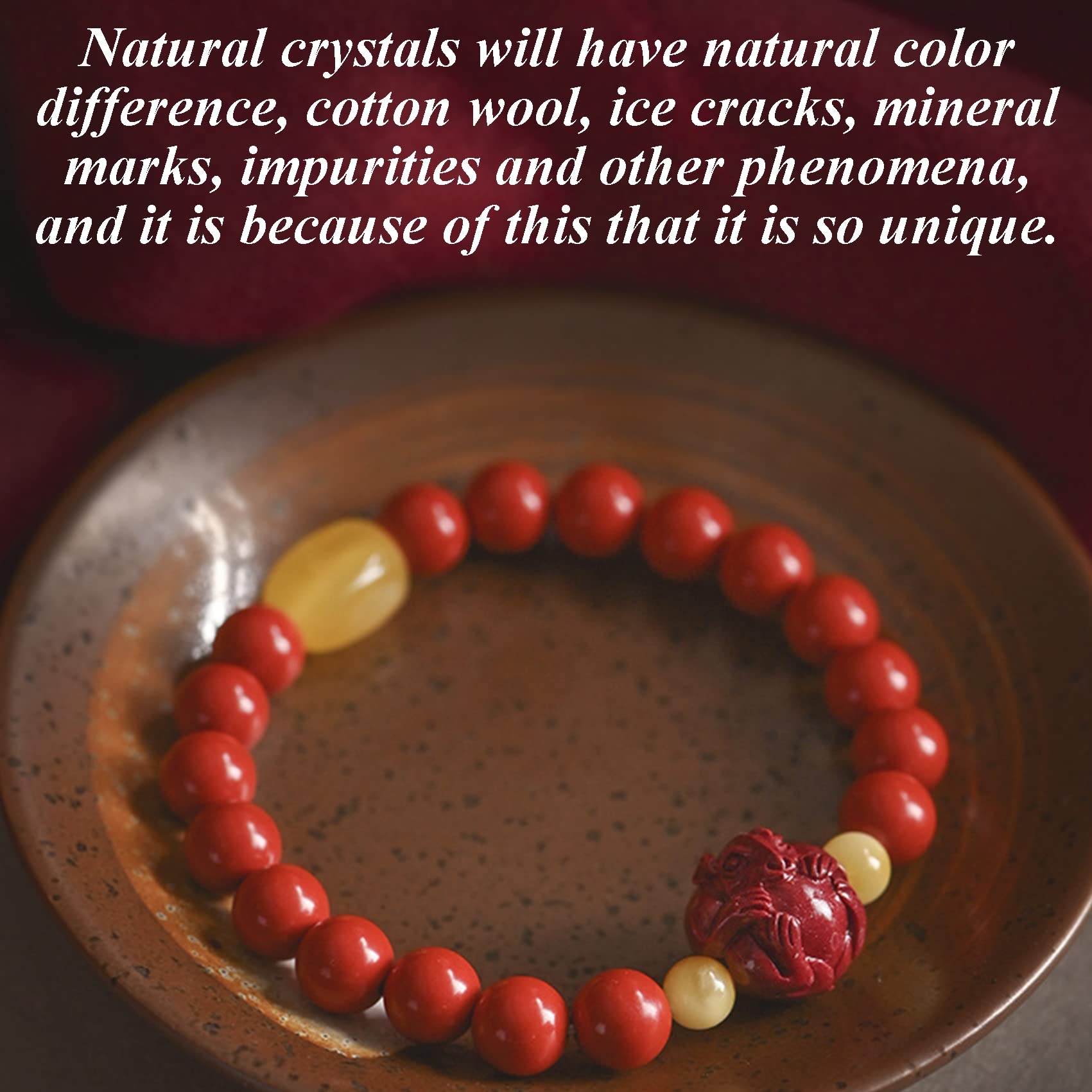 YDYDTTKD Bracciale con Pietre preziose Naturali, Braccialetto Cinese con Pietra Animale cinabro, amuleto da 8 mm, ricchezza, buona Fortuna, Quarzo Rosso, Anno di