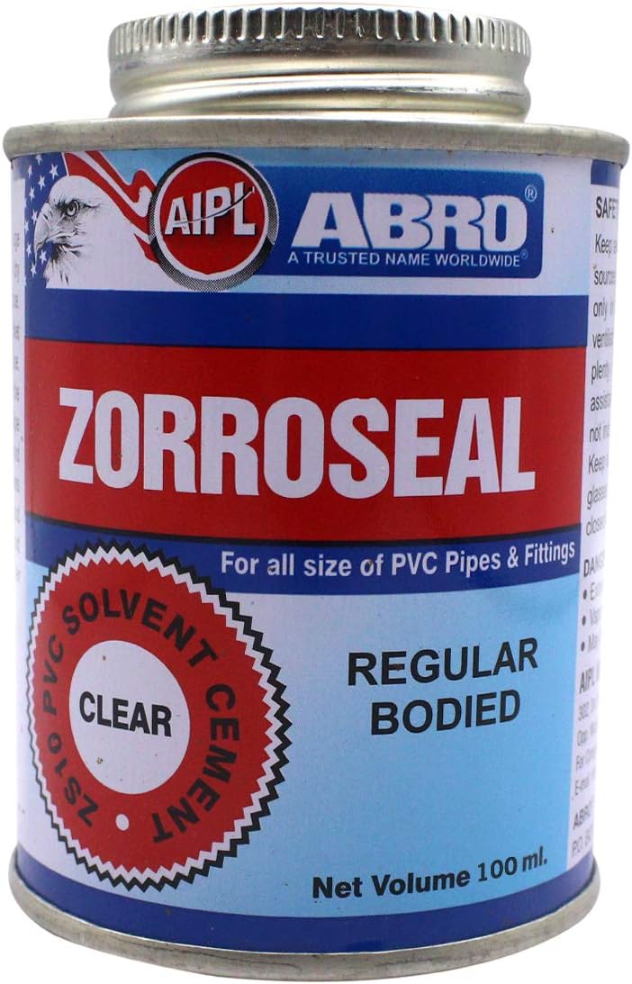 ABRO ZS10P-100-T ZORROSEAL Solvent Cement for PVC Pipes & Fittings Fast Setting Liquid Adhesive for Plumbing & Sewage Systems (100ml)