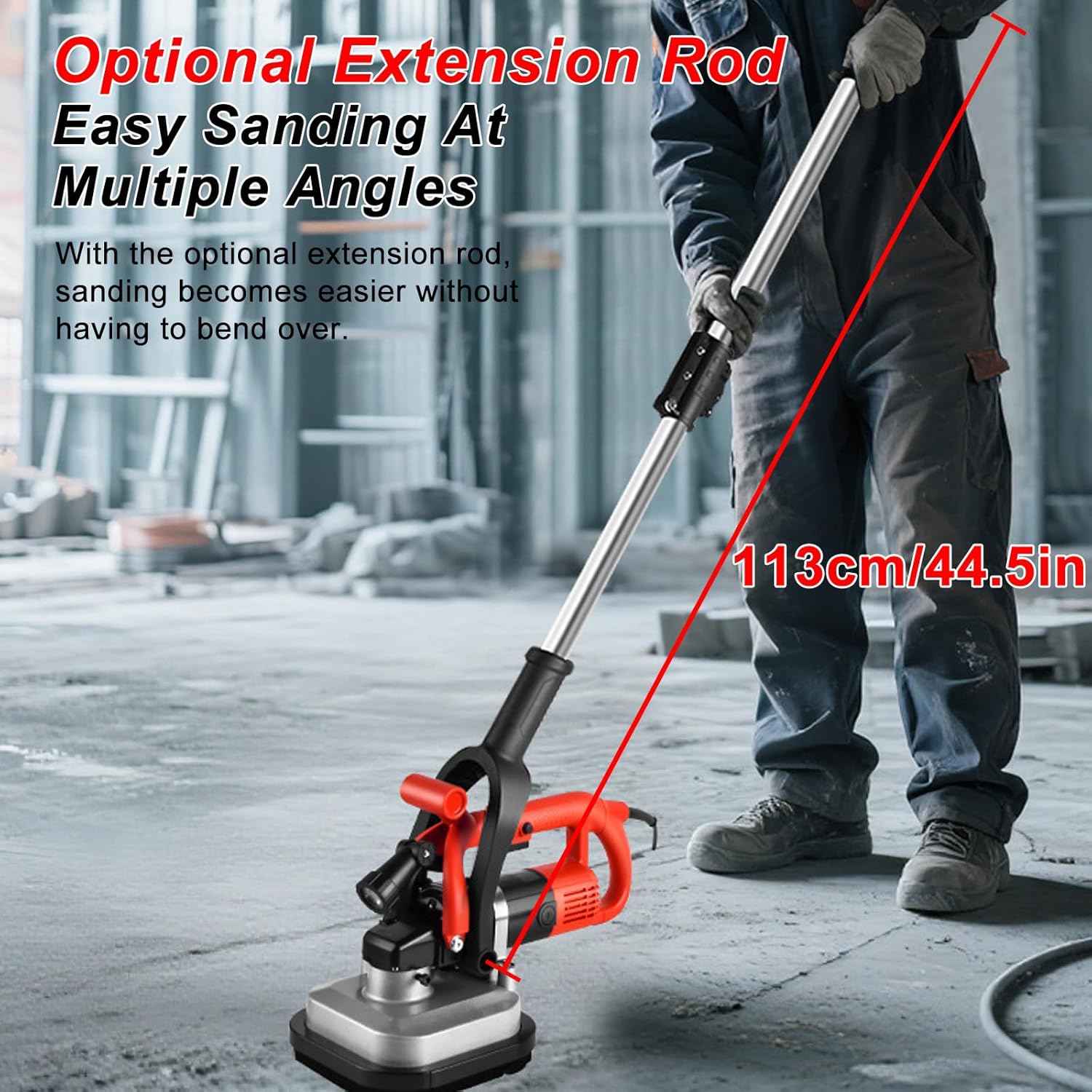 3600W Electric Floor Wall Sander Machine with 4 Discs, 6-Speed Variable 600-3000 RPM, Includes Grinding Discs for Concrete, Metal, Wall Tiles, with LED Light WithRod