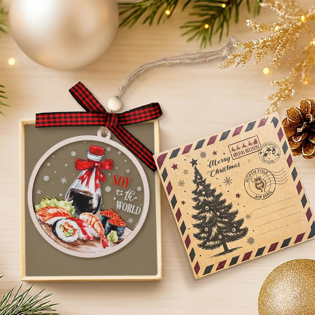 Sushi Ornament - Sushi Ornaments for Christmas Tree - Japanese Food Christmas Ornament - Food Gifts for Sushi and Japanese Culture Lovers - 2 Layer Acrylic and Wood Christmas Ornaments 2025 image 4