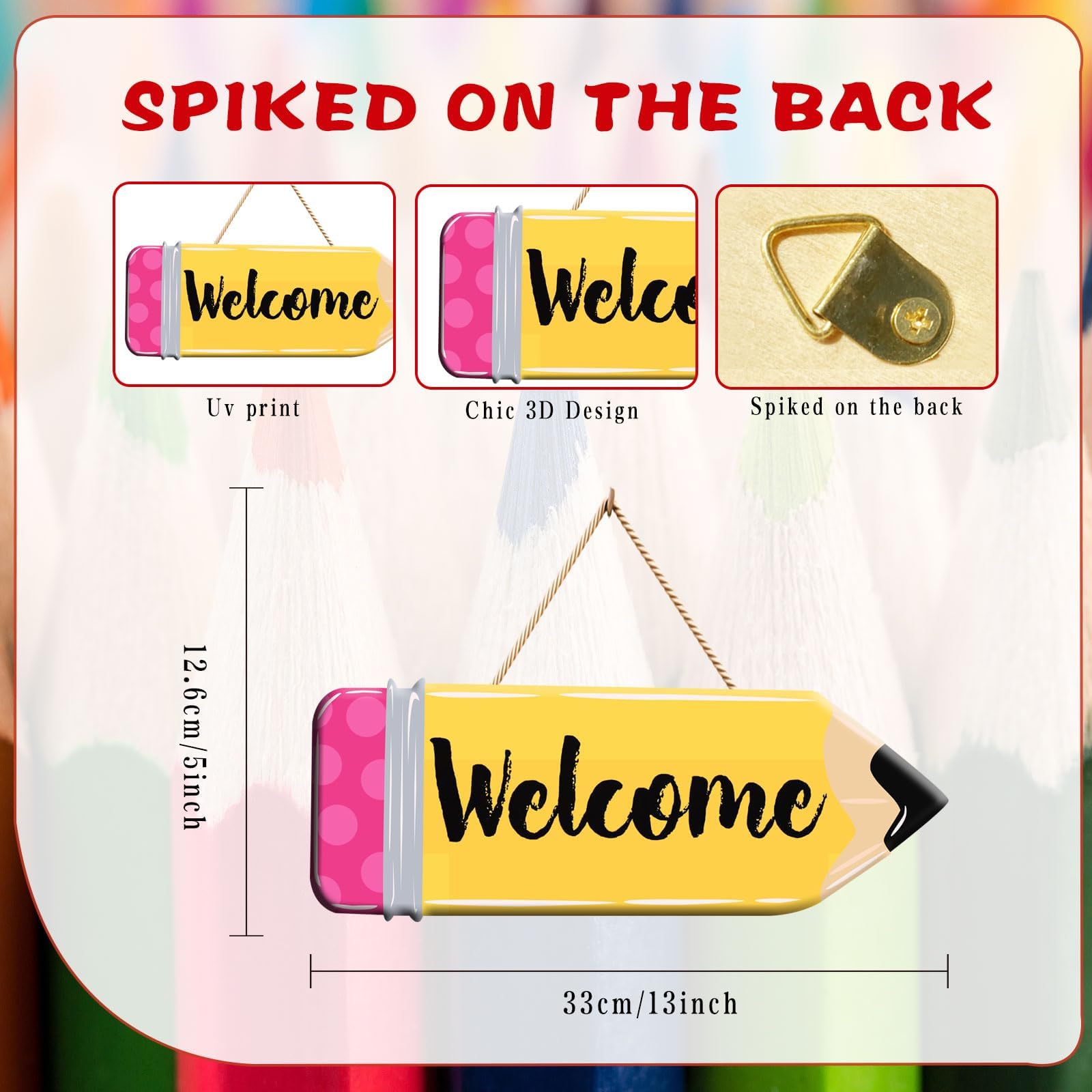 Back to School Welcome Sign Cute School Pencil Wooden Hanging Decoration Welcome Back to School Door Hanger for Teacher Student Classroom Front Porch