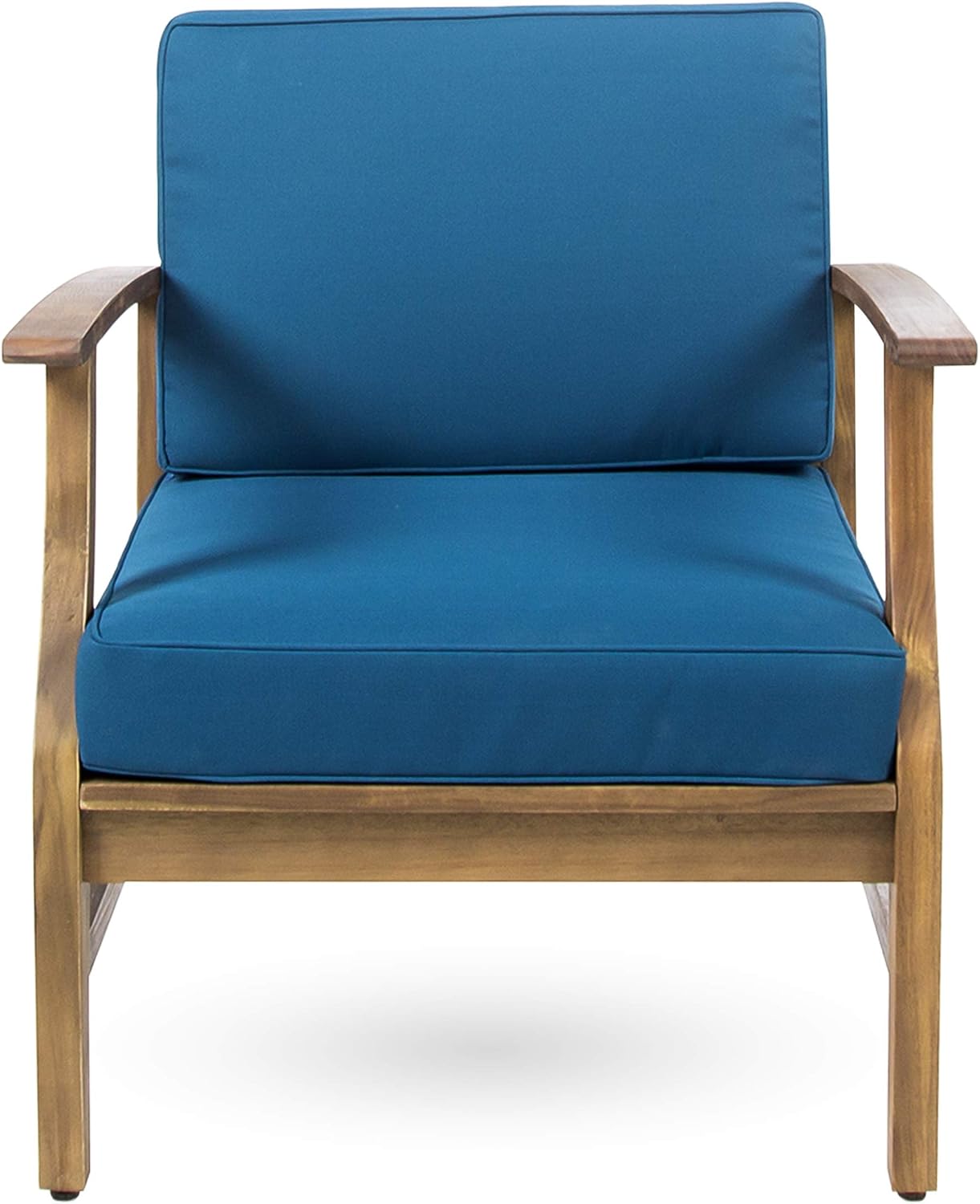 Christopher Knight Home Perla Outdoor Acacia Wood Club Chairs with Water Resistant Cushions (Set of 4), 4-Pcs Set, Teak Finish/Blue