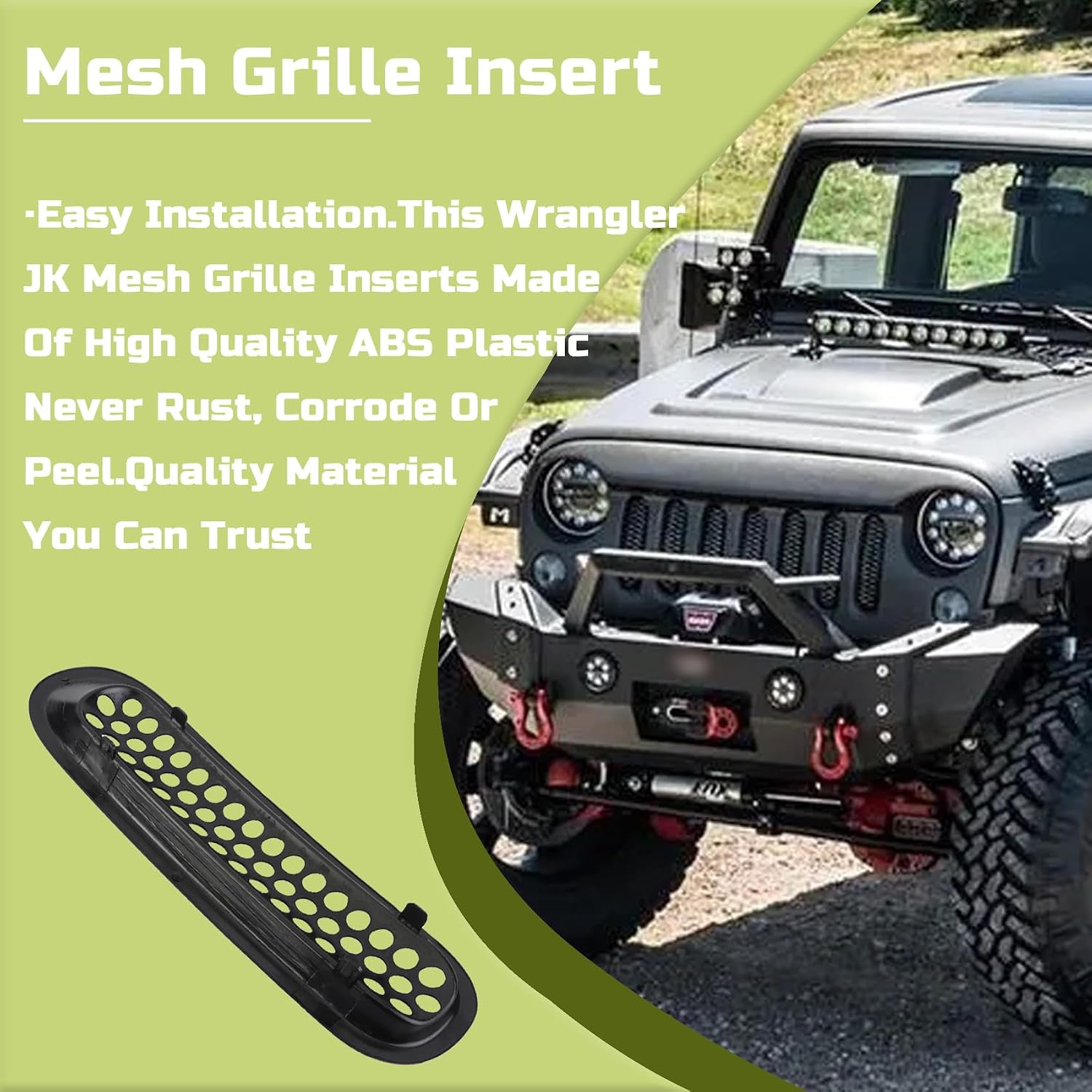 Wrangler Grill Inserts - Black Front Mesh Grille Guard Cover Clip-in Fits For Jeep JK Wrangler JKU Unlimited Rubicon Sahara Sport Freedom 2007-2017(Not Fits Wrangler Unlimited Sahara 16-17)